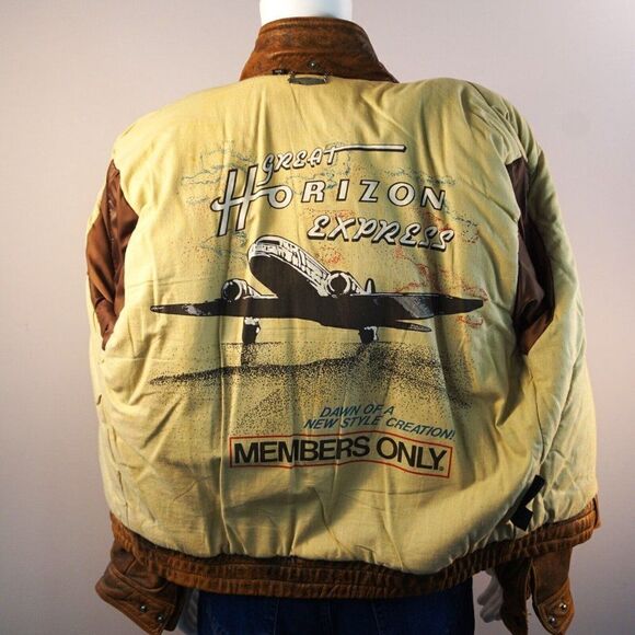 Vintage Members Only Brown Leather Bomber Jacket Sz 40 M Great Horizon Express - Picture 6 of 10